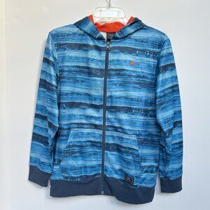 NIKE Kids Full Zip Hoodie Jacket Size L Dri-Fit Blue Print w/Orange EUC Boys